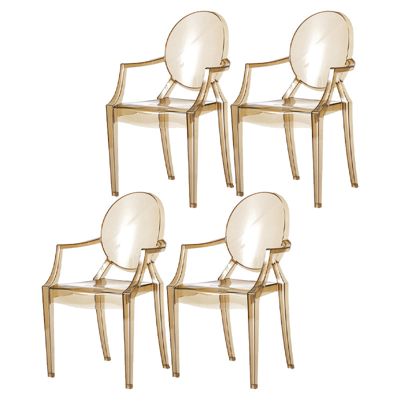 Sillón de plástico contemporáneo para restaurante, silla de comedor transparente con respaldo abierto (juego de 4)