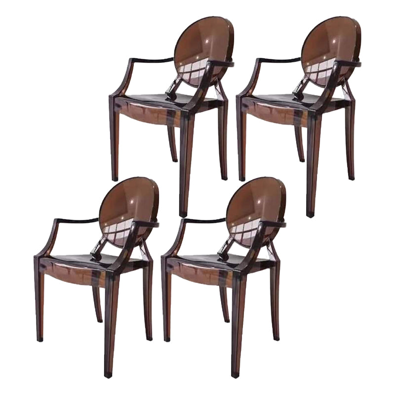 Sillón de plástico contemporáneo para restaurante, silla de comedor transparente con respaldo abierto (juego de 4)
