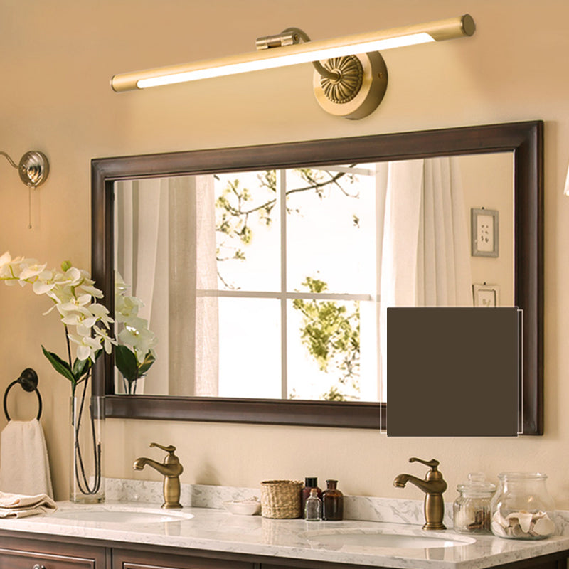 Brass Strip Mirror Light American Style Waterproof 1 Light Wall Lamp for Bathroom