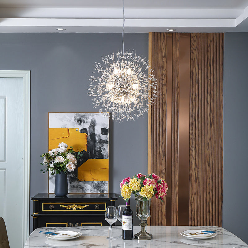 Aparte de iluminación suspendido de diente de león luces colgantes colgantes de múltiples cabezas múltiples con cristal