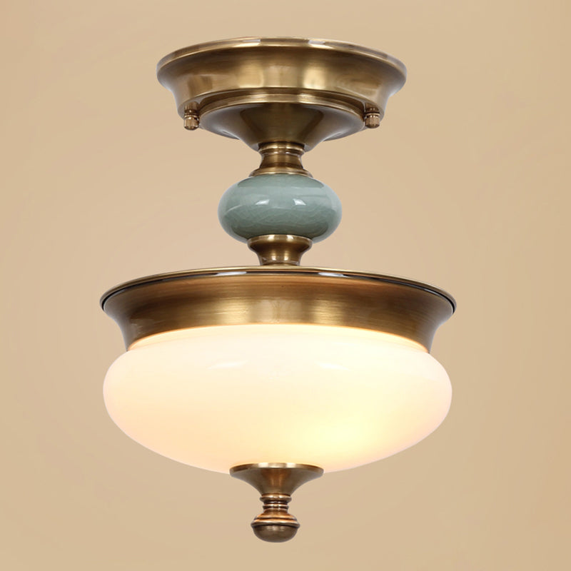 Traditionele semi-inbouwlamp, eenvoudige plafondlamp met glazen kap voor woonkamer