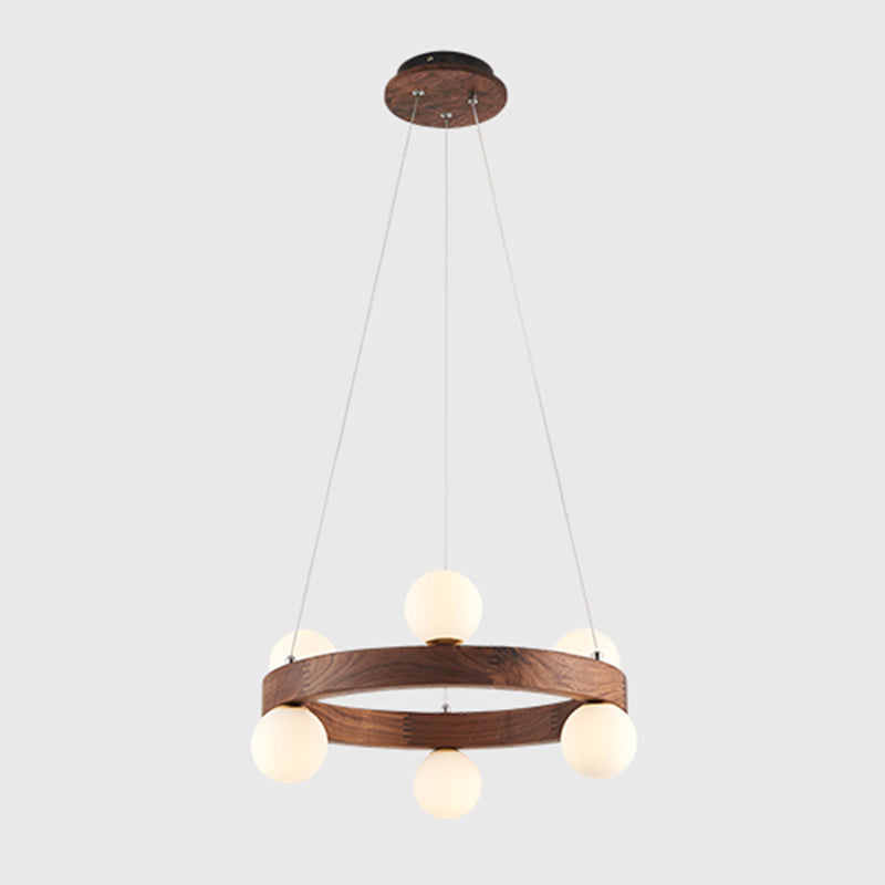 Brown Chandelier Light Fixtures Modern Multi-Head Hanging Lamps with White Glass Shade