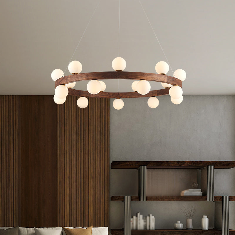 Brown Chandelier Light Fixtures Modern Multi-Head Hanging Lamps with White Glass Shade
