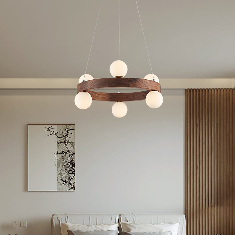 Brown Chandelier Light Fixtures Modern Multi-Head Hanging Lamps with White Glass Shade