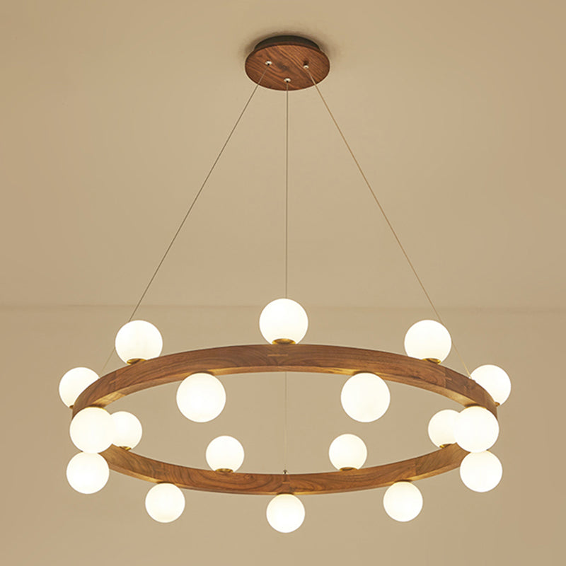 Brown Chandelier Light Fixtures Modern Multi-Head Hanging Lamps with White Glass Shade