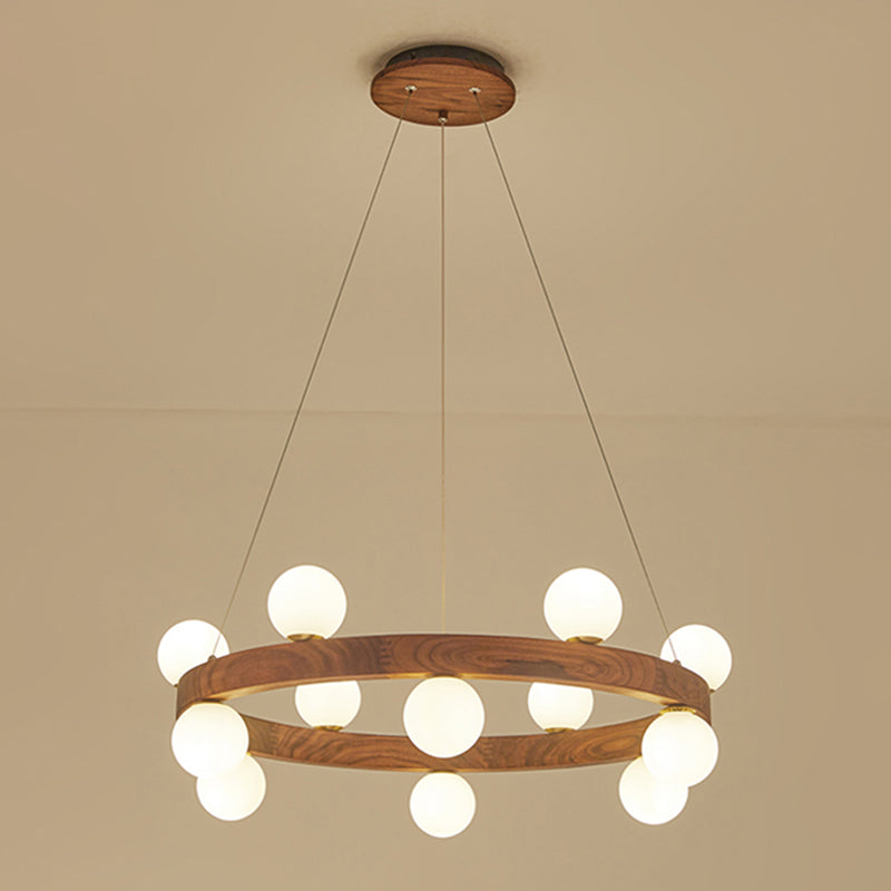 Brown Chandelier Light Fixtures Modern Multi-Head Hanging Lamps with White Glass Shade