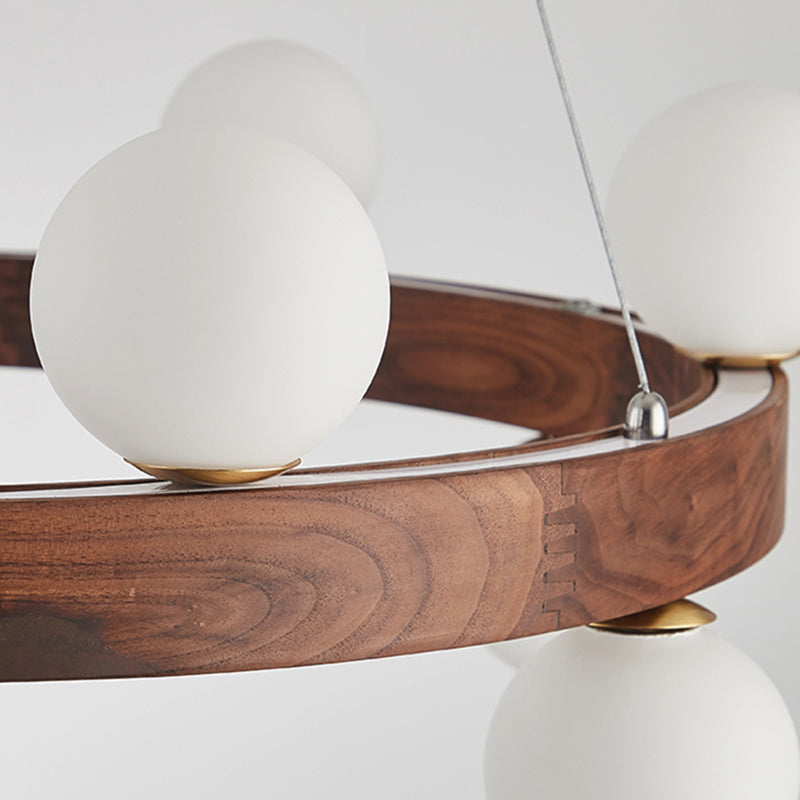 Brown Chandelier Light Fixtures Modern Multi-Head Hanging Lamps with White Glass Shade