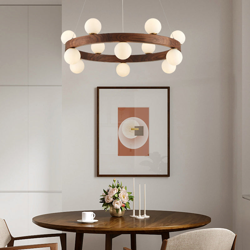 Brown Chandelier Light Fixtures Modern Multi-Head Hanging Lamps with White Glass Shade