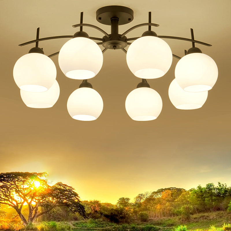Moderne semi-inbouwlamp, eenvoudige plafondlamp met glazen kap voor salon