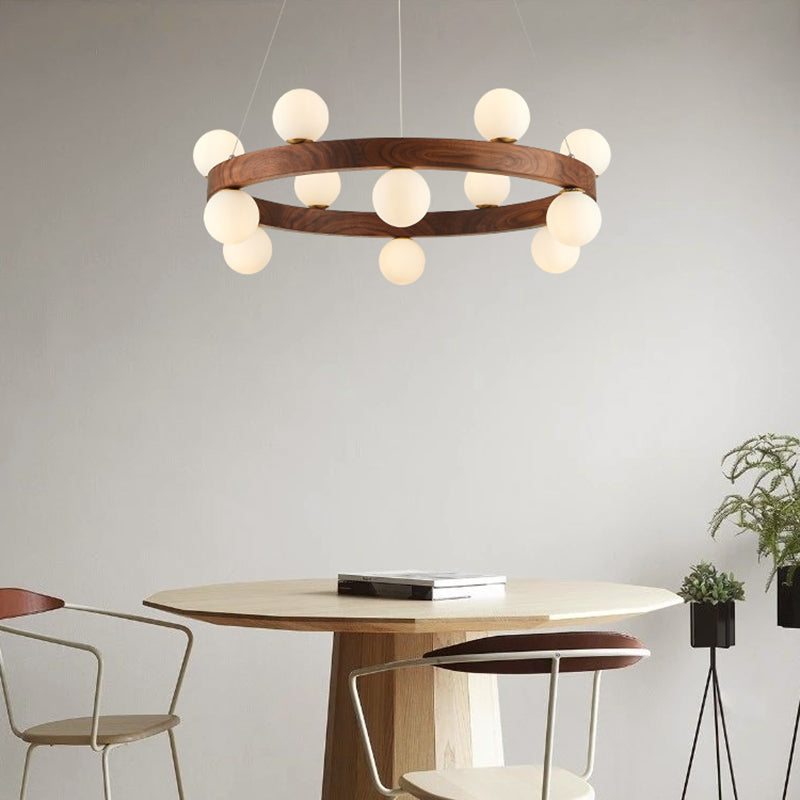 Round Chandelier Light Fixtures Modern Multi-Head Hanging Lamps with White Glass Shade
