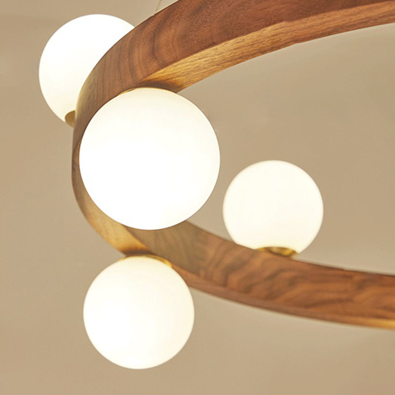 Round Chandelier Light Fixtures Modern Multi-Head Hanging Lamps with White Glass Shade