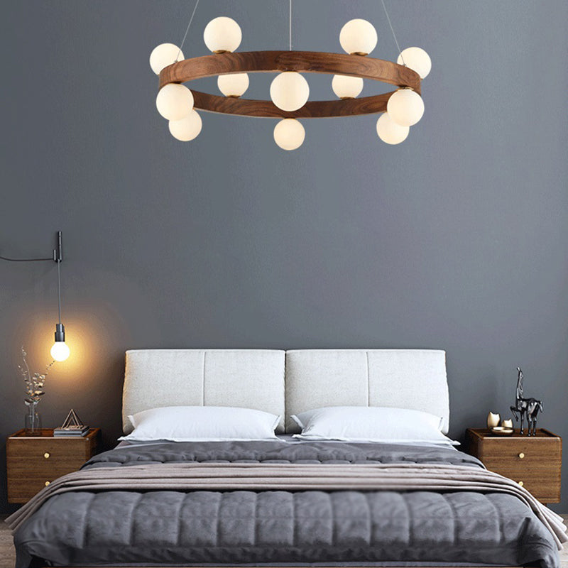 Round Chandelier Light Fixtures Modern Multi-Head Hanging Lamps with White Glass Shade