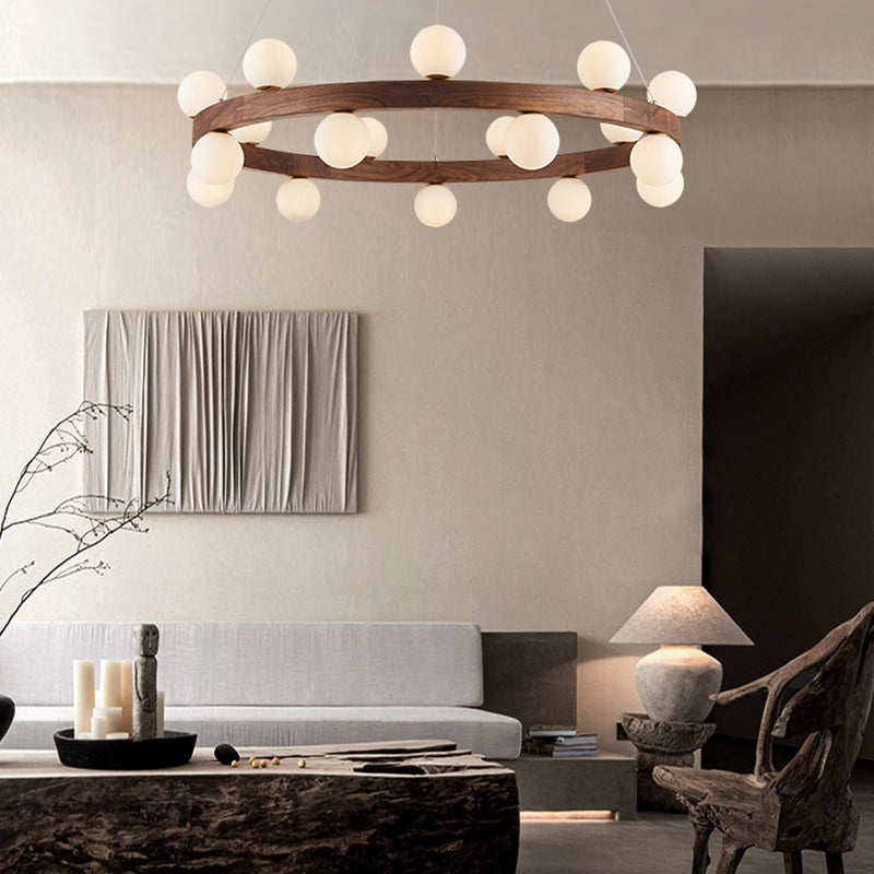 Round Chandelier Light Fixtures Modern Multi-Head Hanging Lamps with White Glass Shade