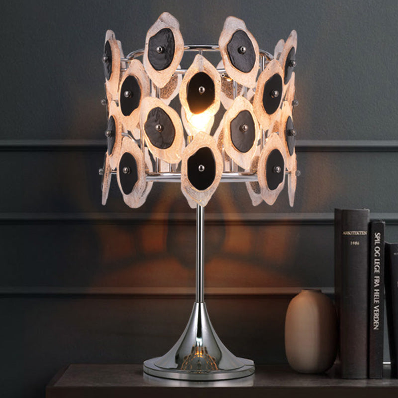 1 table de salon de tête Lumière lampe de chevet chromée moderne avec ombre de tambour en métal