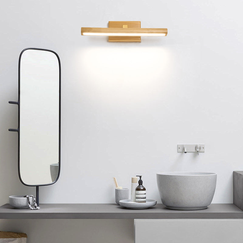 Wood Straight Mirror Light Nordic Style 1 Light Wall Sconce for Bedroom