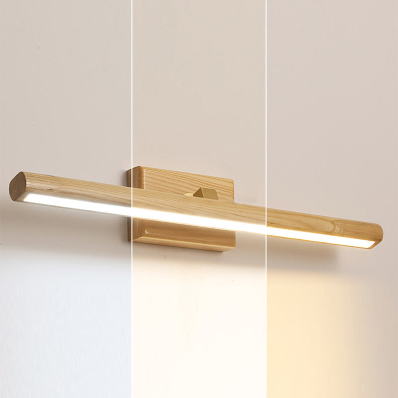Wood Straight Mirror Light Nordic Style 1 Light Wall Sconce for Bedroom