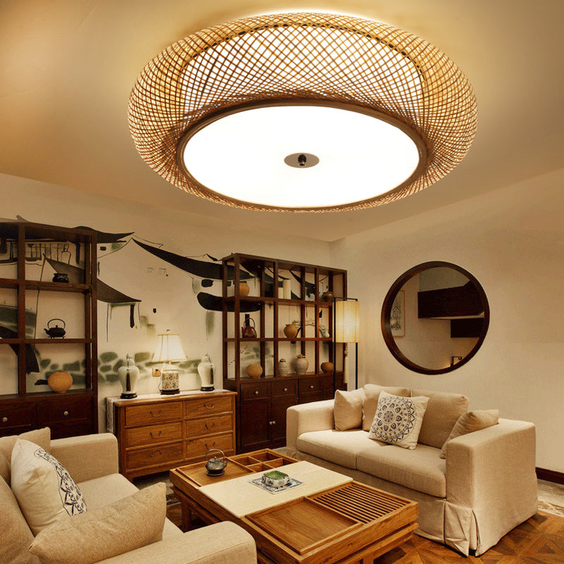 Moderne LED-inbouwlamp Eenvoudige plafondlamp met bamboe kap voor woonkamer