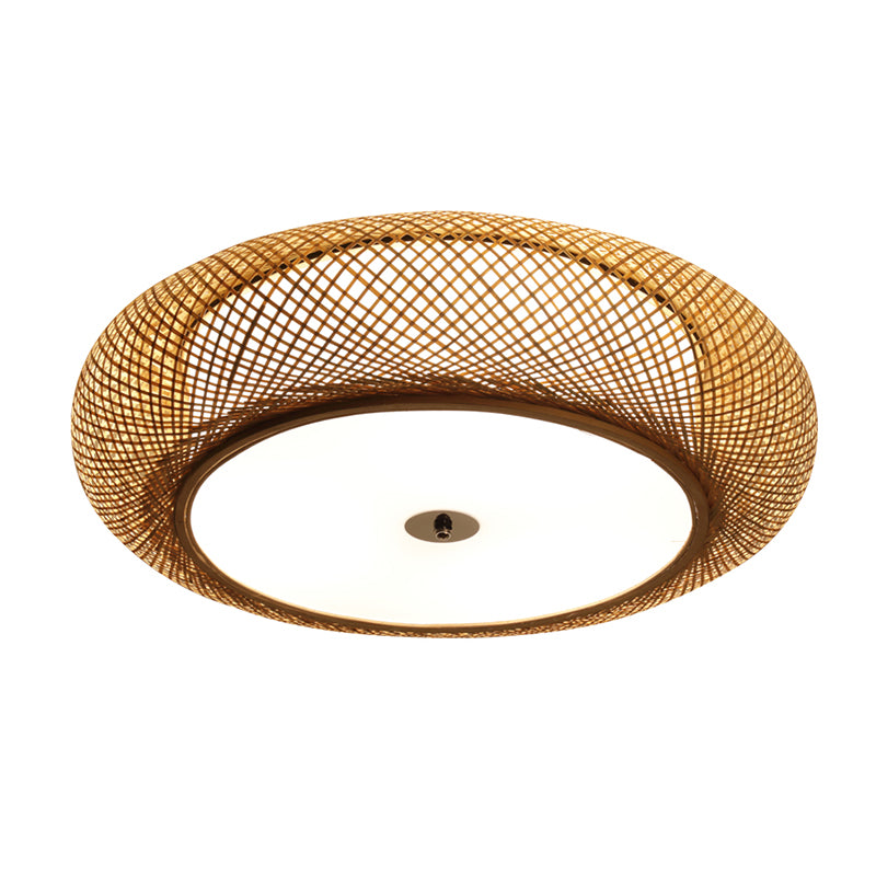 Modern LED Flush Mount Light Simple Ceiling Lamp with Bamboo Shade for Living Room