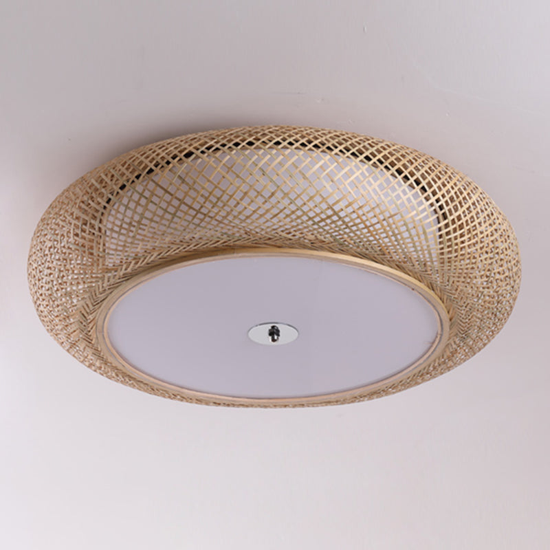 Moderne LED-inbouwlamp Eenvoudige plafondlamp met bamboe kap voor woonkamer