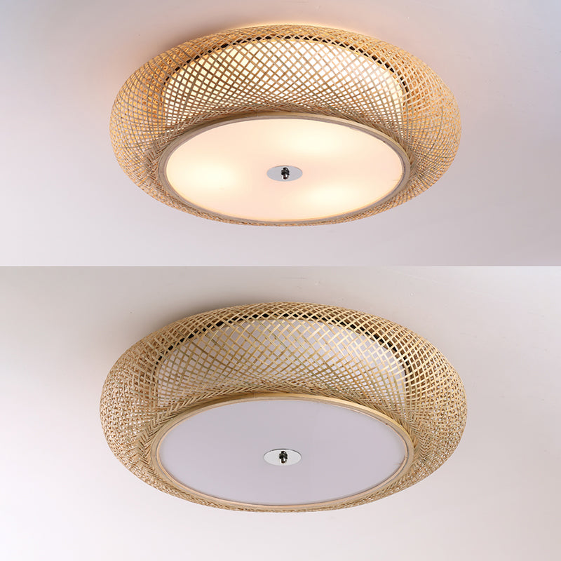 Lámpara de techo simple con luz LED empotrada moderna con pantalla de bambú para sala de estar