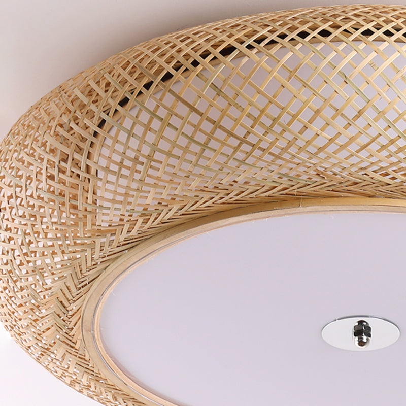 Moderne LED-inbouwlamp Eenvoudige plafondlamp met bamboe kap voor woonkamer