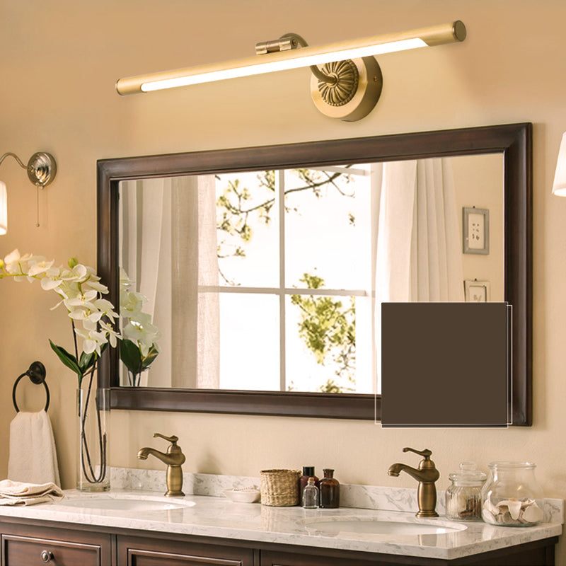 Brass Straight Mirror Light American Style 1 Light Wall Lamp for Bathroom