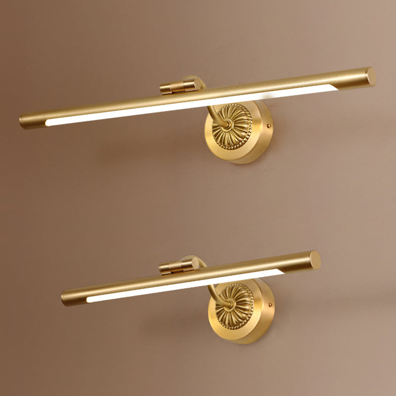 Brass Straight Mirror Light American Style 1 Light Wall Lamp for Bathroom