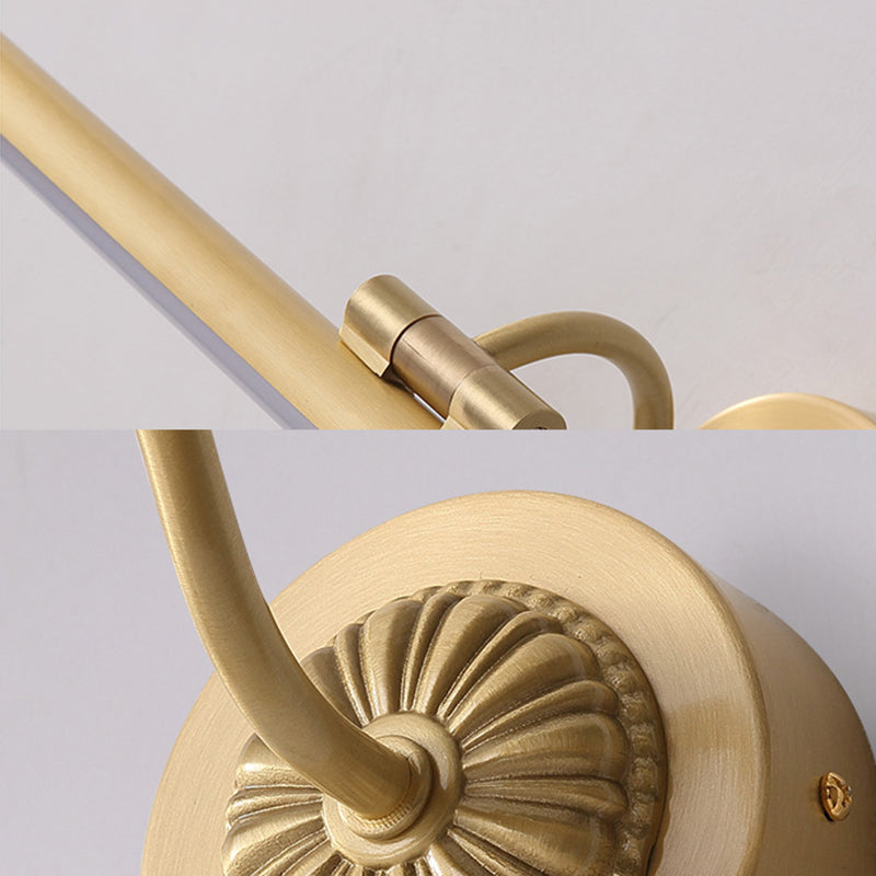 Brass Straight Mirror Light American Style 1 Light Wall Lamp for Bathroom