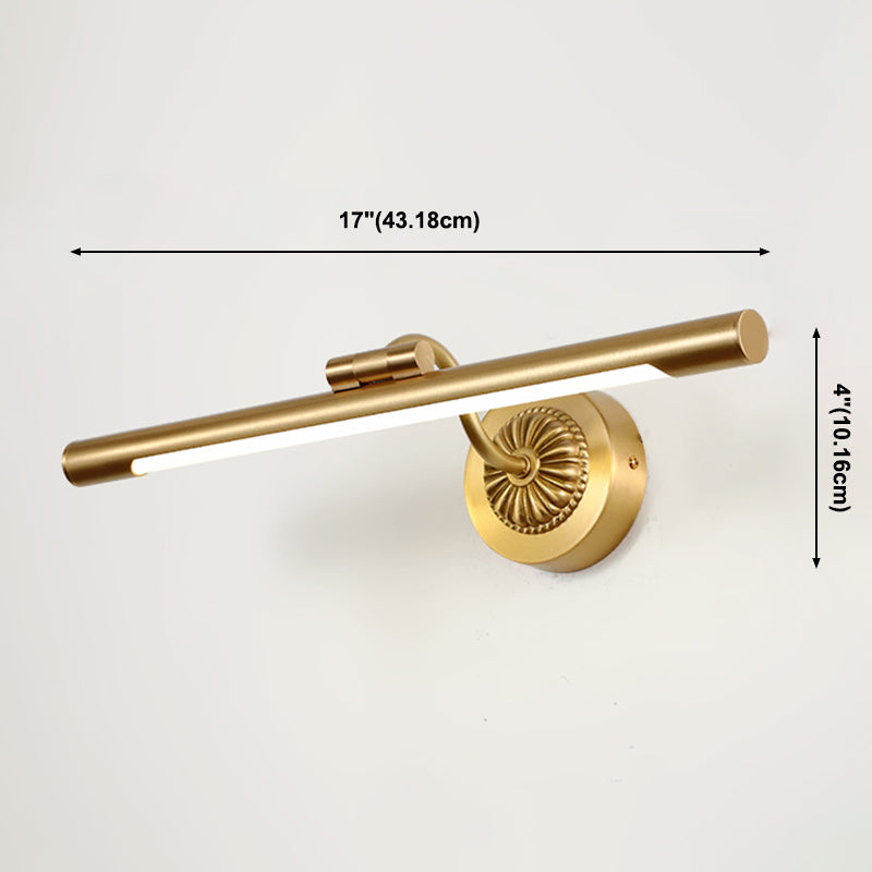 Brass Straight Mirror Light American Style 1 Light Wall Lamp for Bathroom
