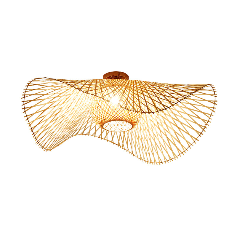 Modern Flush Mount Light Simple Ceiling Lamp with Bamboo Shade for Living Room