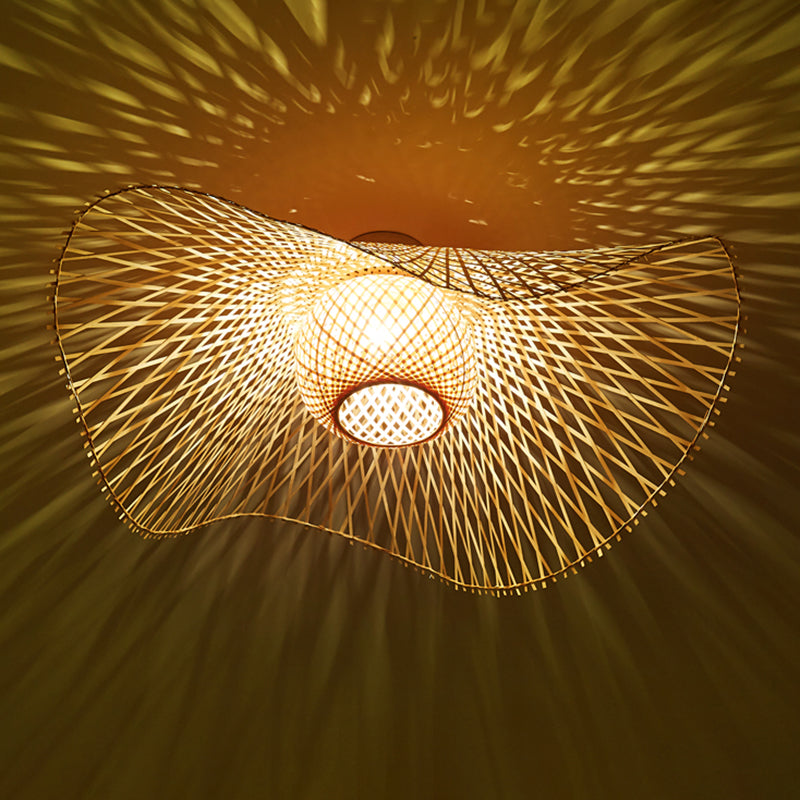 Modern Flush Mount Light Simple Ceiling Lamp with Bamboo Shade for Living Room