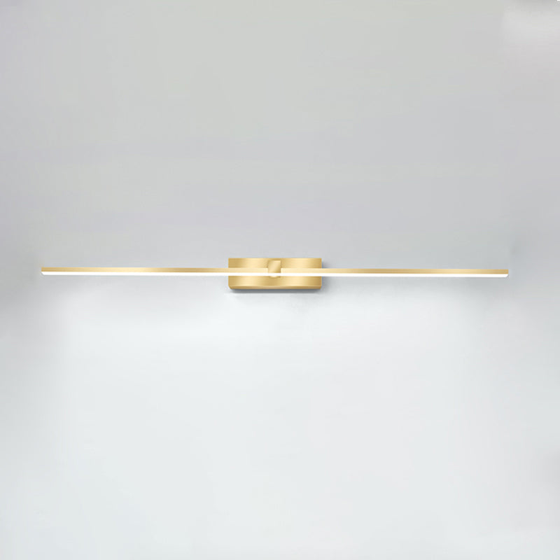 Strip Minimalist Mirror Light Nordic Style LED Wall Sconce in Gold for Bathroom