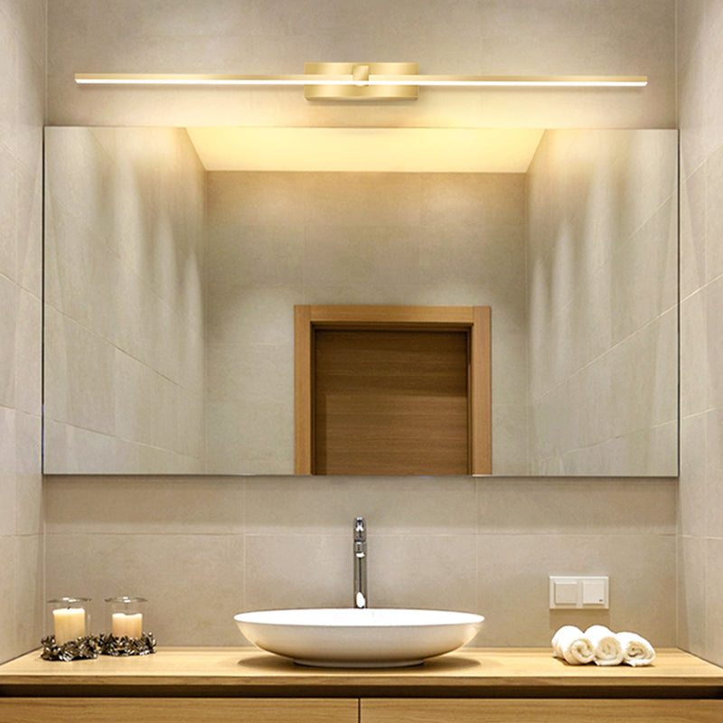 Strip Minimalist Mirror Light Nordic Style LED Wall Sconce in Gold for Bathroom