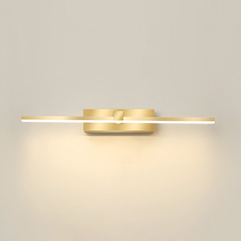 Strip Minimalist Mirror Light Nordic Style LED Wall Sconce in Gold for Bathroom