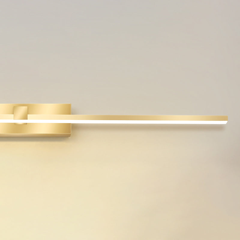 Strip Minimalist Mirror Light Nordic Style LED Wall Sconce in Gold for Bathroom