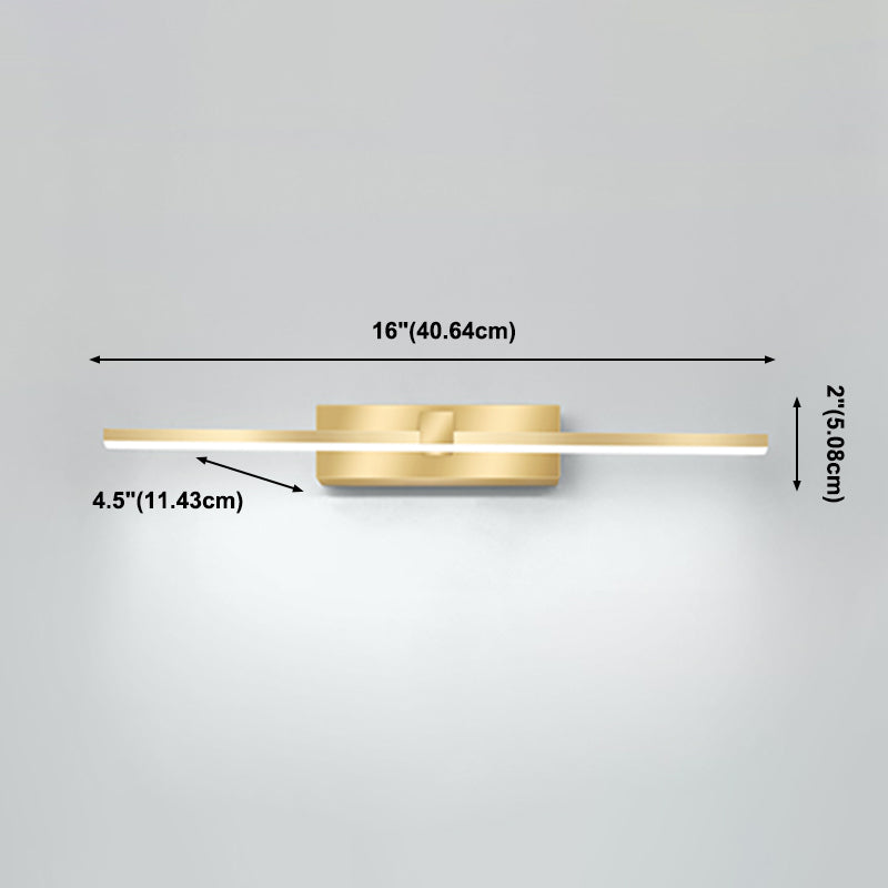 Strip Minimalist Mirror Light Nordic Style LED Wall Sconce in Gold for Bathroom