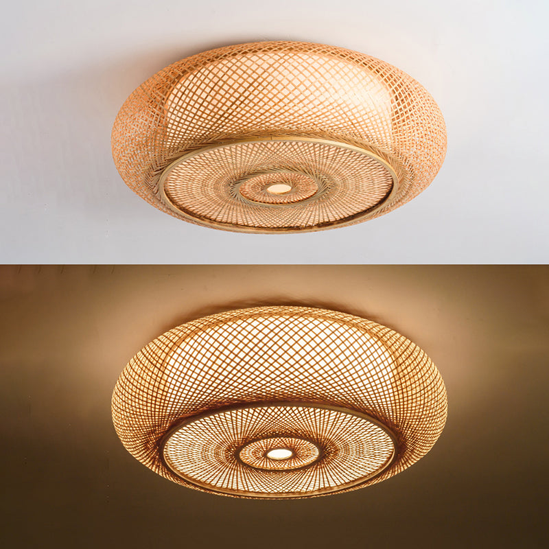 Simple Flush Mount Ceiling Light Fixtures LED Ceiling Lamp with Bamboo Shade