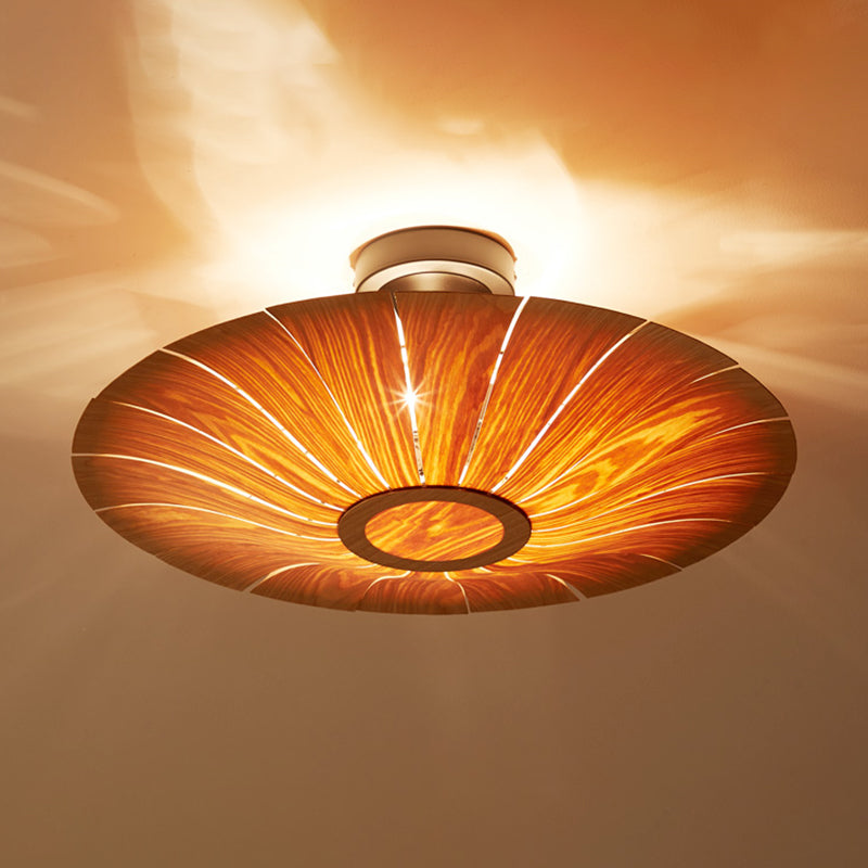 Simple Flush Mount Light Fixture Modern Ceiling Lamp with Wooden Shade for Sitting Room