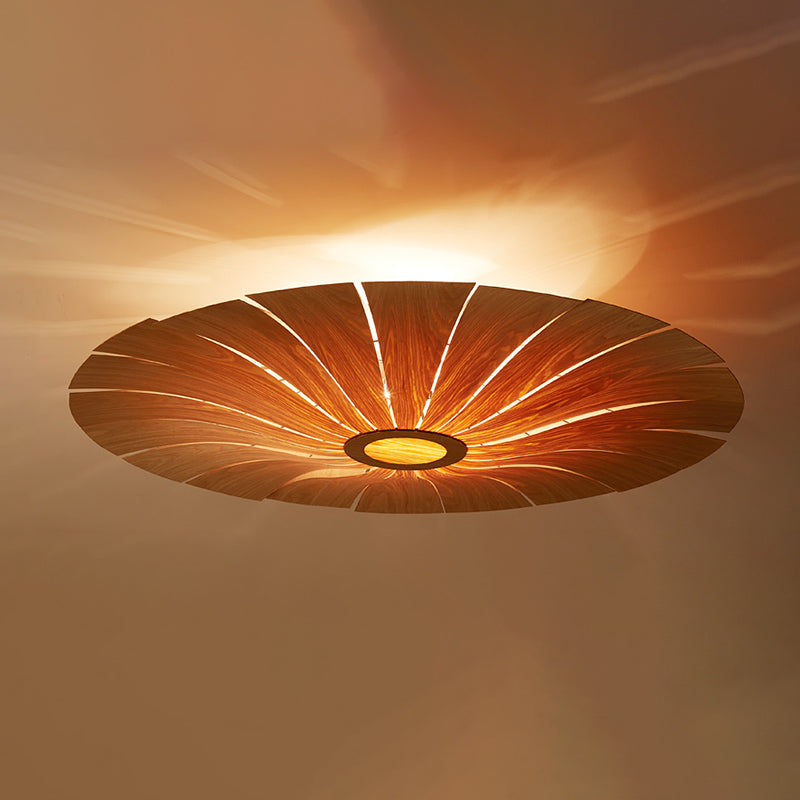 Simple Flush Mount Light Fixture Modern Ceiling Lamp with Wooden Shade for Sitting Room