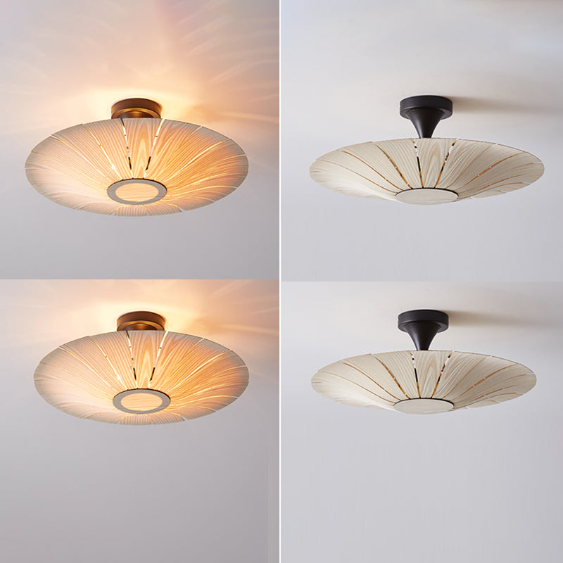 Simple Flush Mount Light Fixture Modern Ceiling Lamp with Wooden Shade for Sitting Room