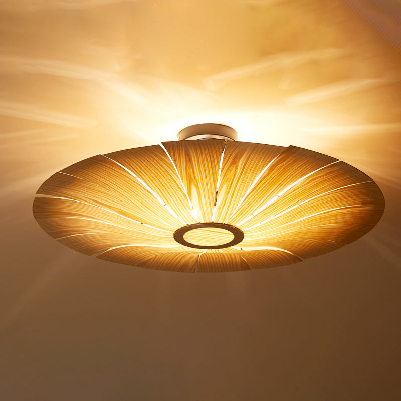 Simple Flush Mount Light Fixture Modern Ceiling Lamp with Wooden Shade for Sitting Room