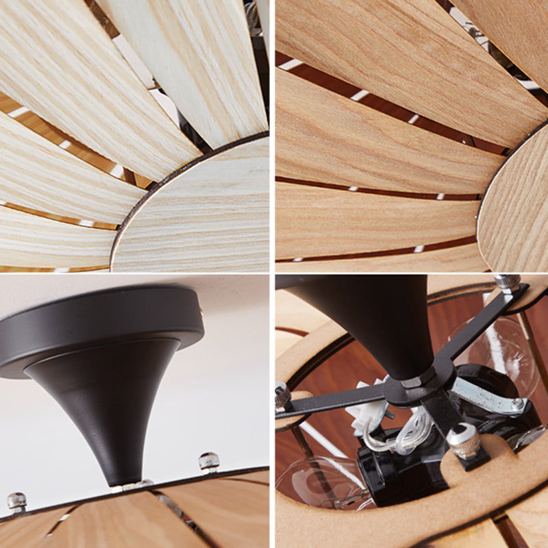 Simple Flush Mount Light Fixture Modern Ceiling Lamp with Wooden Shade for Sitting Room