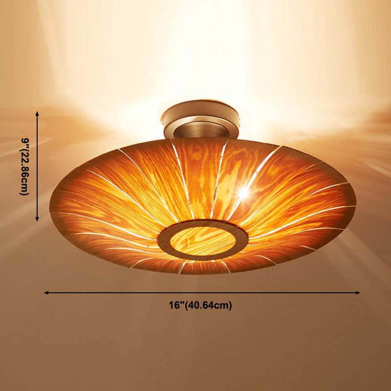 Simple Flush Mount Light Fixture Modern Ceiling Lamp with Wooden Shade for Sitting Room