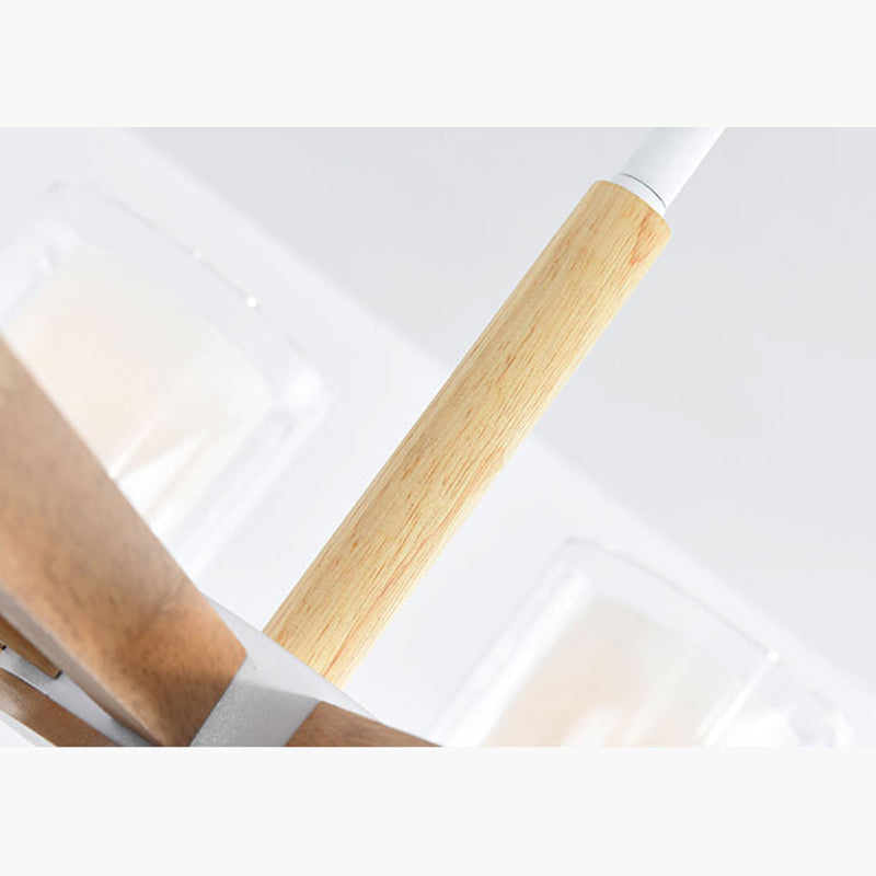 Wooden Chandelier Modern Living Room Suspension Lamp with Glass Shade