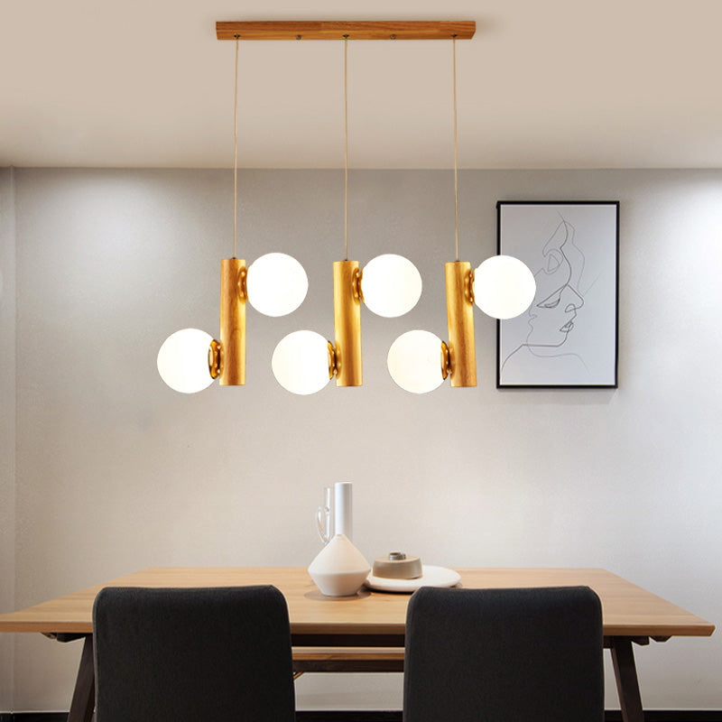 Glass Globe Pendant Chandelier Nordic Wood Hanging Light for Dining Room