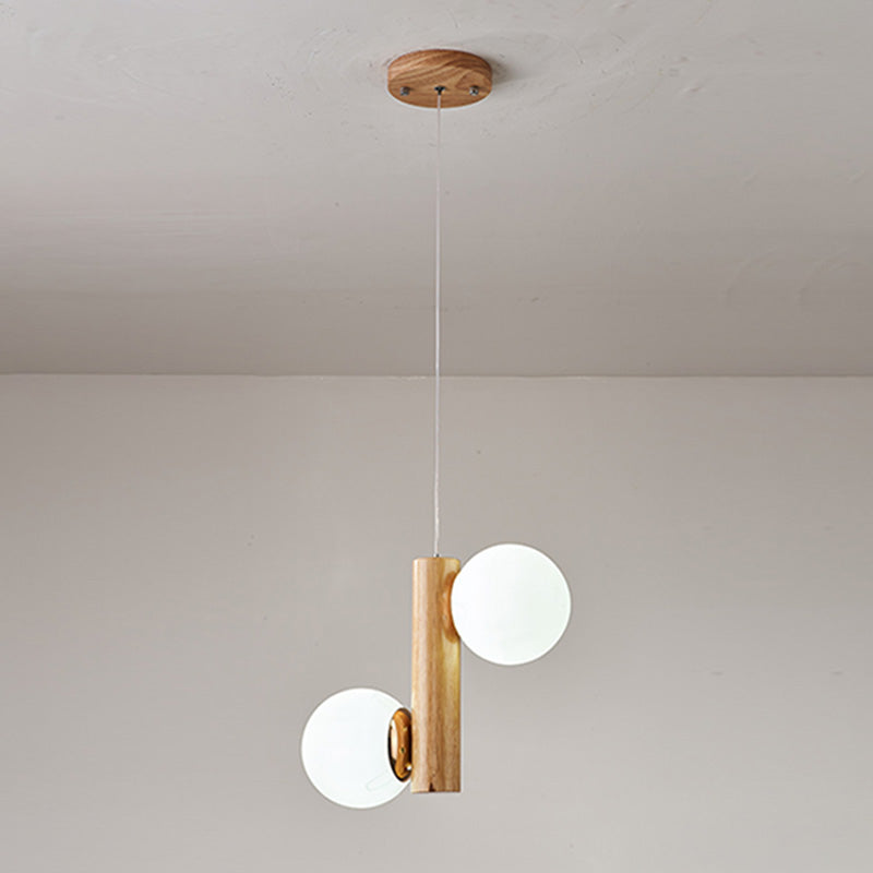 Glass Globe Pendant Chandelier Nordic Wood Hanging Light for Dining Room