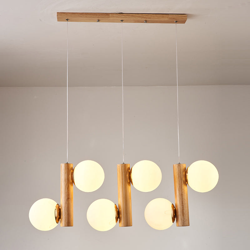 Glass Globe Pendant Chandelier Nordic Wood Hanging Light for Dining Room