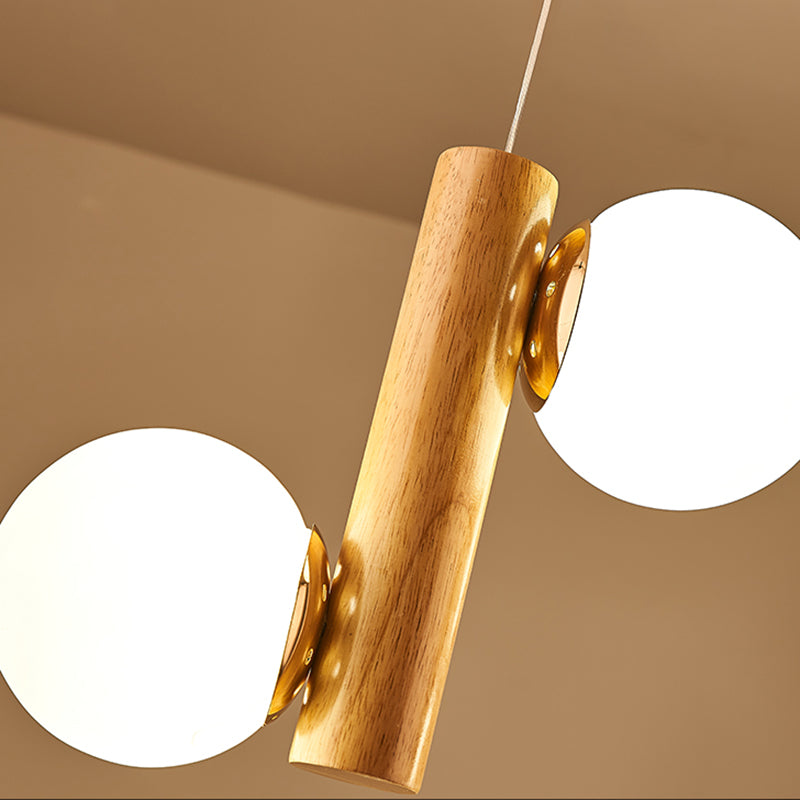 Glass Globe Pendant Chandelier Nordic Wood Hanging Light for Dining Room