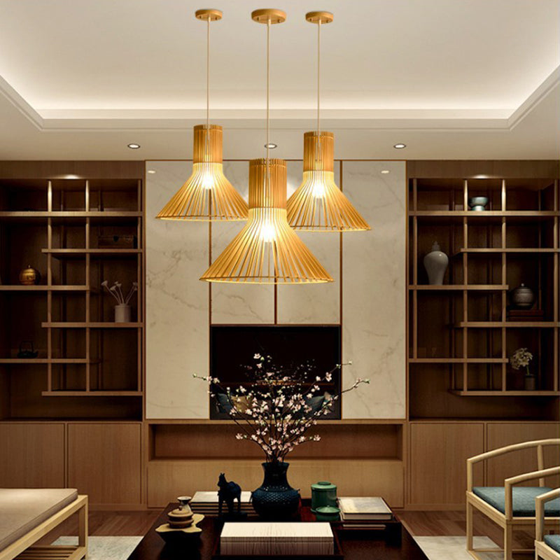 Luce a sospensione in legno in stile moderno 1 Apparecchio di lampada appesa alla luce per soggiorno