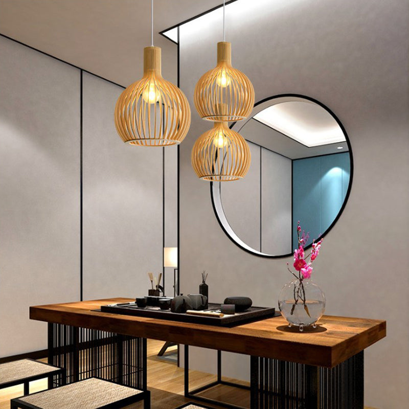 Luce a sospensione in legno in stile moderno 1 Apparecchio di lampada appesa alla luce per soggiorno